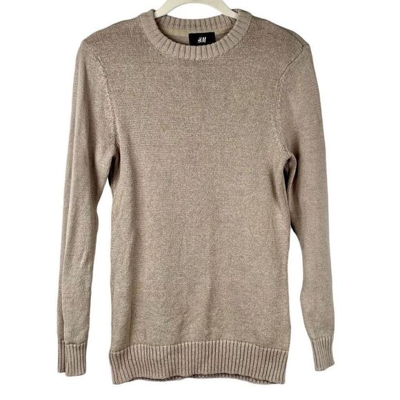 H&M Tan Beige Knit Crew Neck Tunic Sweater S - Picture 1 of 11